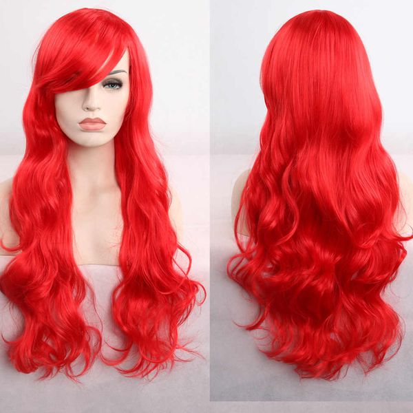 

cosplay wig 80cm long curly hair wig long high temperature fiber artificial multticolor headwear length 31.5in, Black