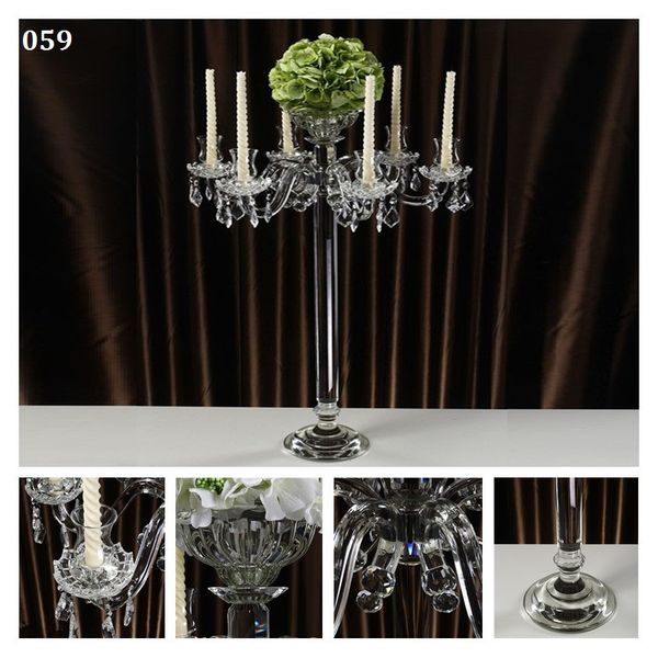 7 Arms Crystal Pillar Candle Holders Candlestick Wedding Decoration Stand Mariage Home Decor Candelabra With Bowl Hand Work Tall Candlestick Holders