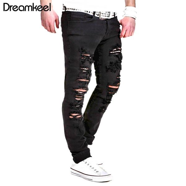

black ripped jeans men 2019 new scratched biker cool jeanship hop with holes denim super skinny slim fit jean pants streetwear y