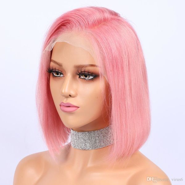 Pink Lace Human Wigs Silky Straight Brazilian Virgin Hair With