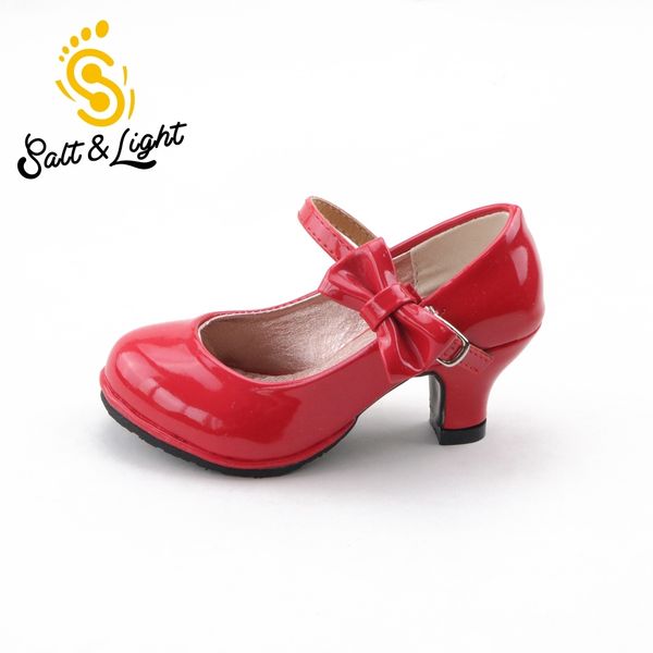 

children 2017 princess shoes girls party bow shoes shiny solid color high-heeled fashion shoes for kids size26-35 t200114, Black;red
