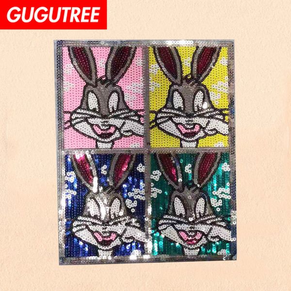 

gugutree embroidery big rabbit patch animal cartoon patches badges applique patches for clothing fd-47, Black