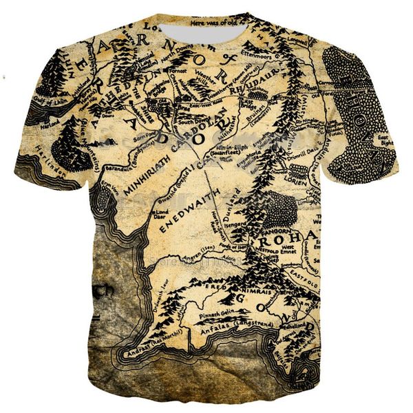 

новая мода мужчины / женщина властелин колец карта смешная 3d-принт футболка повседневная с коротким рукавом homme смешная футболка футболки, White;black