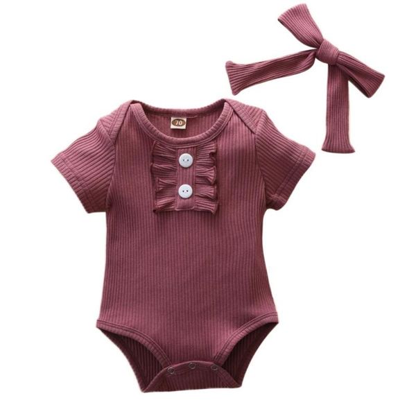 

summer infant girls two-piece short sleeve solid kids jumpsuit + headband, Blue