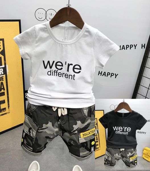 

children tracksuit for boys sport suits 2019 cute summer t-shirt + camouflage pants 2pcs outfits kids bebes jogging suits 2-6y, White