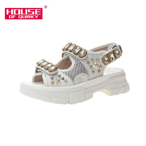 

dress shoes women summer fashion rhinestone thick bottom sandals 2021 hollow open toe flat outdoor mesh casual, Black