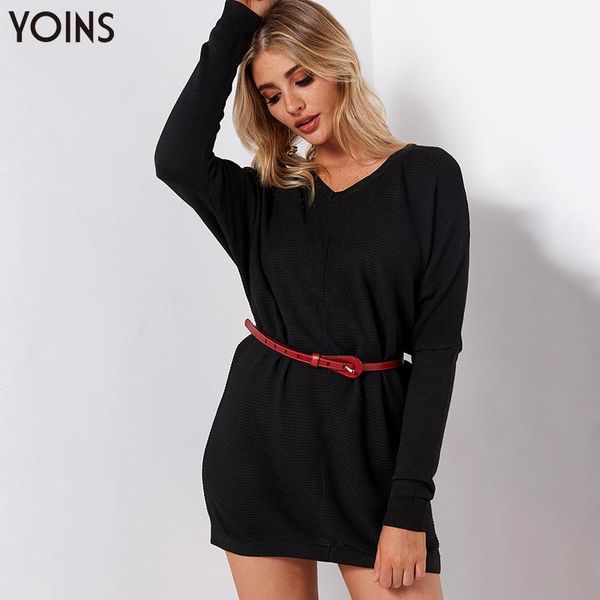 

yoins 2019 spring autumn winter sweater women knitting casual long sleeves v-neck sweaters female pullover solid loose sweter, White;black