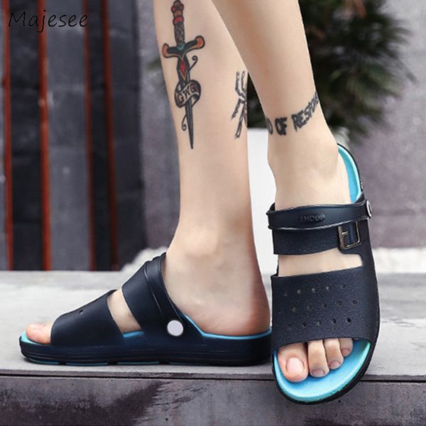 

men's slippers 2019 new korean style beach flat with shoes men leisure outdoor soft bottom all-match non-slip breathable chic, Black