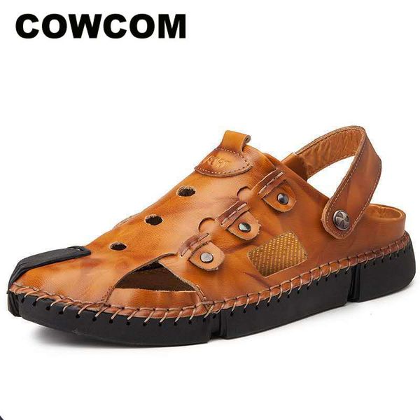 

cowcom 2020 summer men's leather sandals men's beach shoes leather shoes casual clk, Black