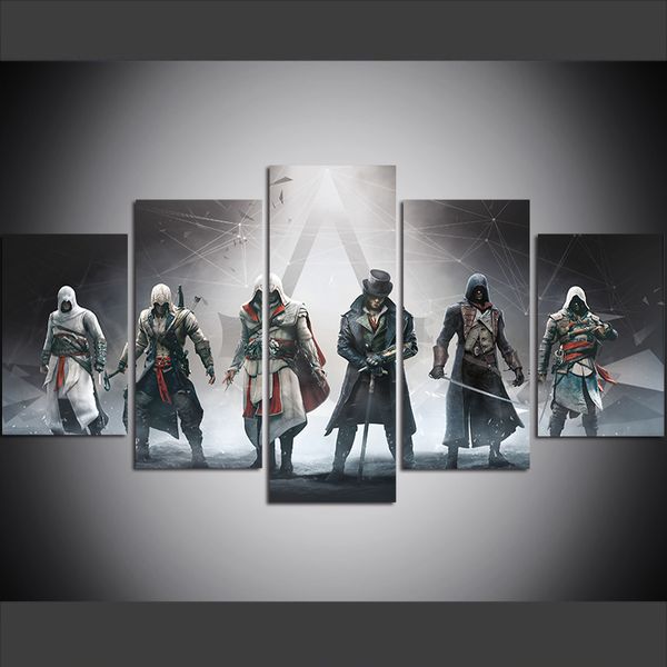 

5 piece large size canvas wall art pictures creative assassin's art print oil painting for living room