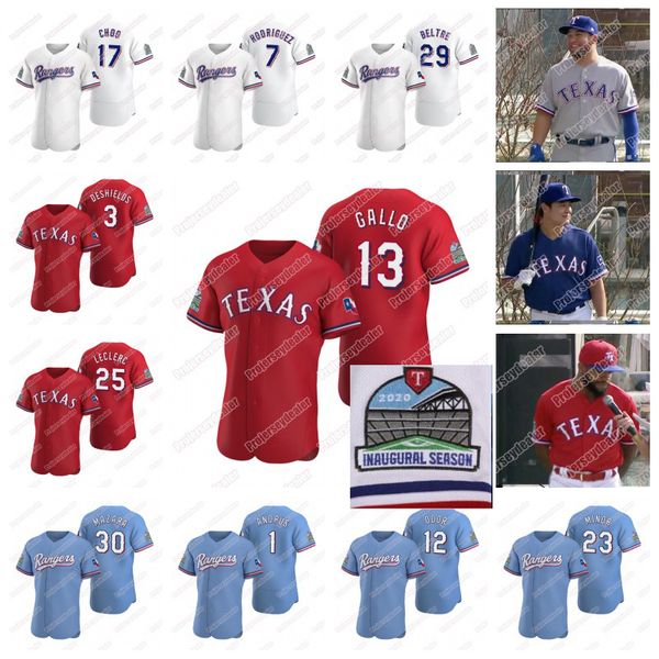 

texas 2020 inaugural season rangers joey gallo shin-soo choo corey kluber danny santana elvis andrus rougned odor deshields jersey, Blue;black
