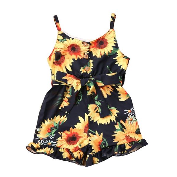 

toddler baby girl boy kid cotton clothes sleeveless romper jumpsuit sunflower floral outfit summer sunsuit, Blue