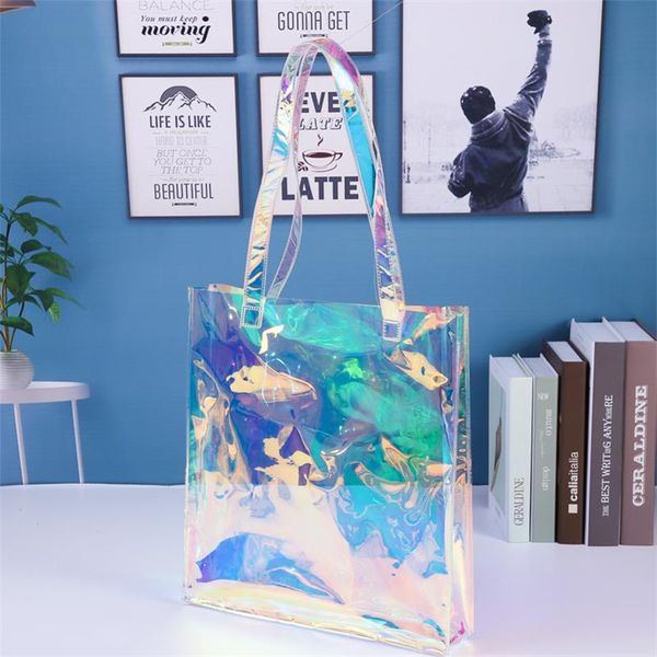 

Hot P Laser Bags Dazzling Transparent Large Capacity Shopping Bags Fashion INK Single Shoulder Bag Colorful Handbag