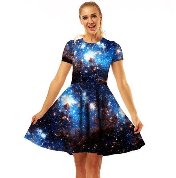 

van gogh взрыв стиль ван гог цифровой принт круглый вырез с короткими рукавами высокая талия платье европейский и американский темперамент s, Black;gray