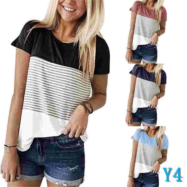 

women t-shirt fashion casual 2019 summer new striped print panelled color collision crew neck polyester size s-xxly4, White