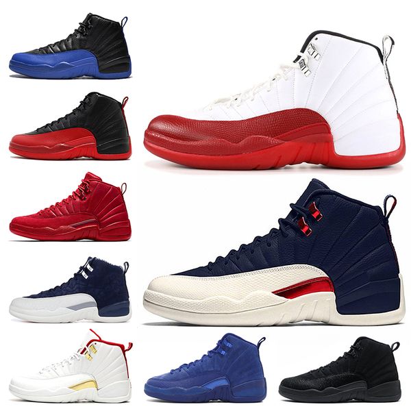 

jumpman 12s mens basketball shoes fiba game royal 12 michigan university blue gym red reverse taxi bulls ovo wool trainers sports sneakers, White;red