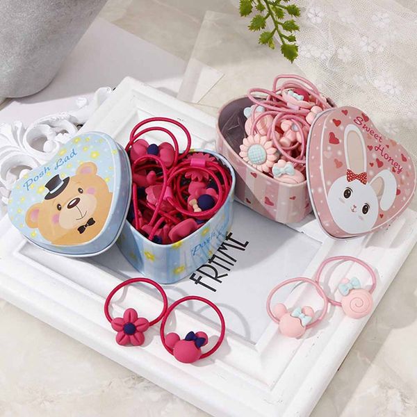 

20pcs/lot gift box packed children girls cute cartoon flower animal elastic hair bands headwear rubber headband hair accessories, Slivery;white
