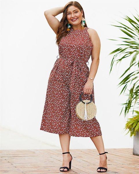 

jumpsuit summer holiday full length womens plus size sleeveless jumpsuit casual female clothing floral printed womens, Black;white