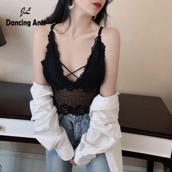 

woman sling vest deep v-neck backless off shoulder cross bandage slim 2020 summer female elegant solid short tank top, White
