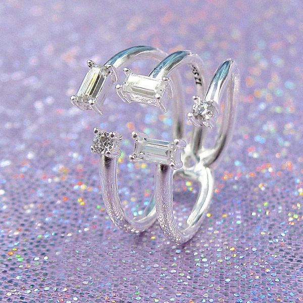 

wholesale-open ring holiday gift with original box shining shards 925 sterling silver set cz diamond ice crystal women's ring for pando, Slivery;golden