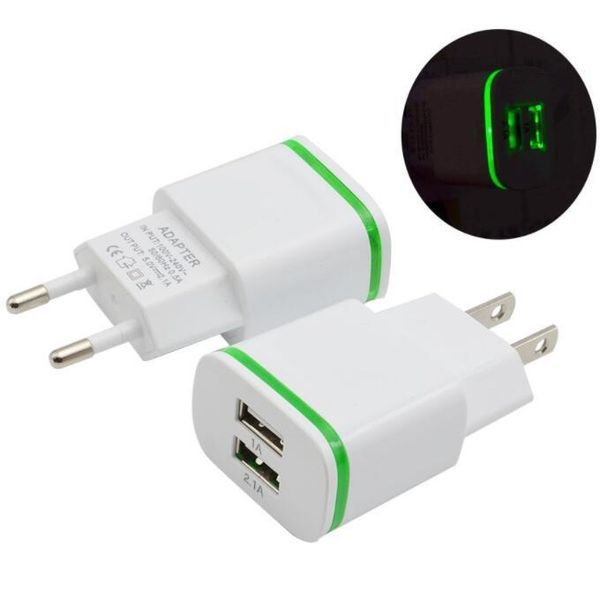 

100шт горячие 2usb eu us illuminated мобильный телефон зарядное 2.1a 5v ic решение зарядка head fast charging источник адаптер для iphone sa