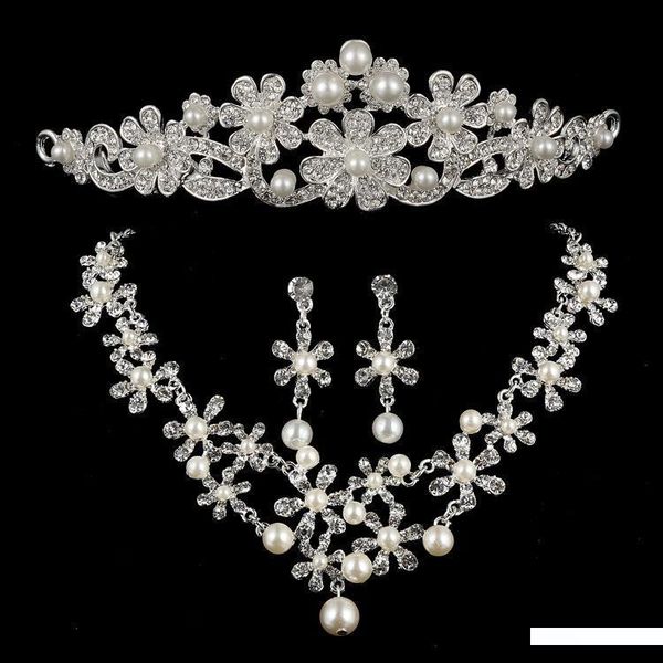 

wedding and engagment jewelry, necklace, earring, crown, 3 piece-set,noble and delicate ,and high quality, Slivery;golden