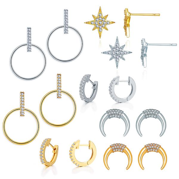 

female new inlaid rhinestone earrings ladies creative retro simple temperament earring women, Golden;silver