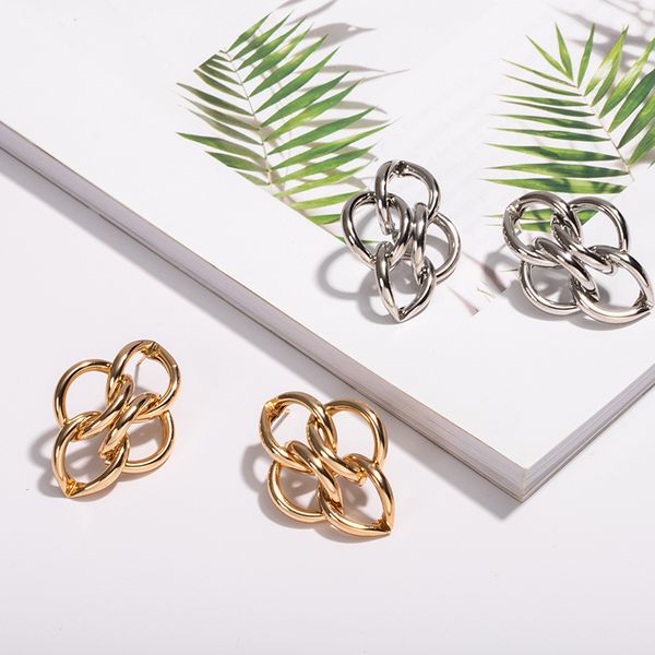 

1pair european exaggerated round hollow stud earrings women new punk gold silver color irregular circle earrings jewelry e287, Golden;silver