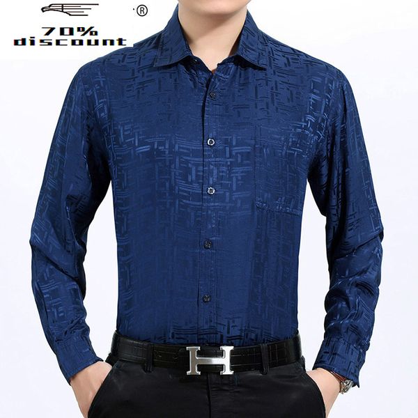 

200%шелк мужская рубашка лето синий белый платье рубашка человек 2020 джентльмены кнопка сорочка homme manche longue 3383 kj2942, White;black