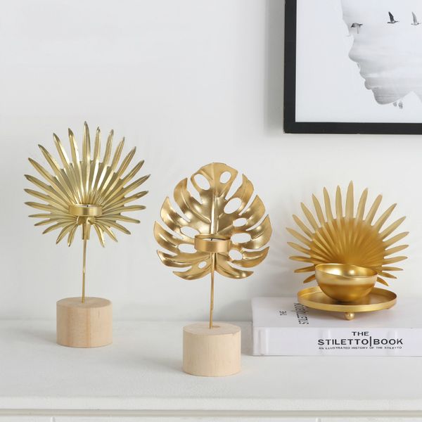 

nordic wrought iron candle holders party wedding decorations candlestick gold metal plant leaves candelabra table centerpiece