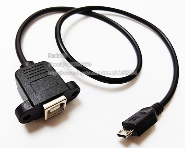 Cabos, Micro USB2.0 Masculino para USB 2.0 B Tipo Conector Feminino Cabo com painel Montar cerca de 50cm / 10pcs