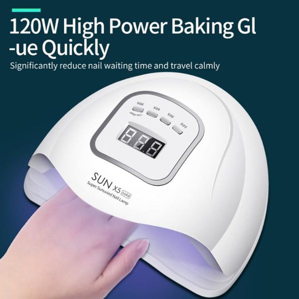 

nail dryers sun 5x max uv led dryer lamp 120w smart potherapy machine manicure baking glue gel quickly drying lcd display