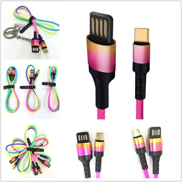 

2a rainbow colorful 1m 3ft braided u b cable v8 micro u b 3 0 ync weave rope data line for am ung type c uper fa t iphone cable