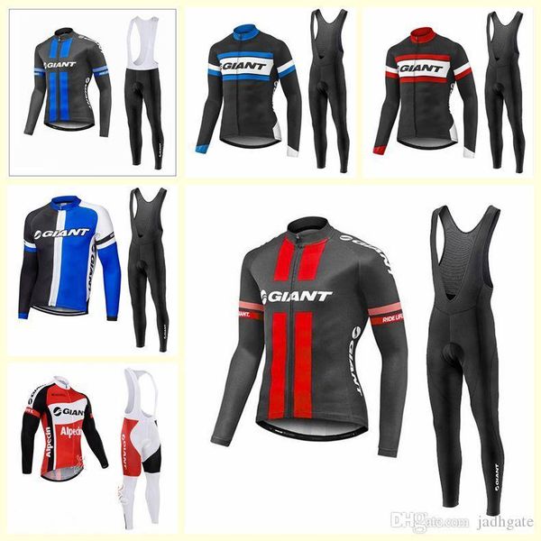 

giant team cycling long sleeves jersey bib pants sets men thin ropa ciclismo quick-dry mtb bicycle clothes u121003, Black;blue