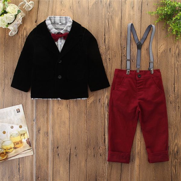 

toddler kids baby boy clothes long sleeve outfit clothes bow tie shirt+coat+pants kids boys gentleman suit formal, White