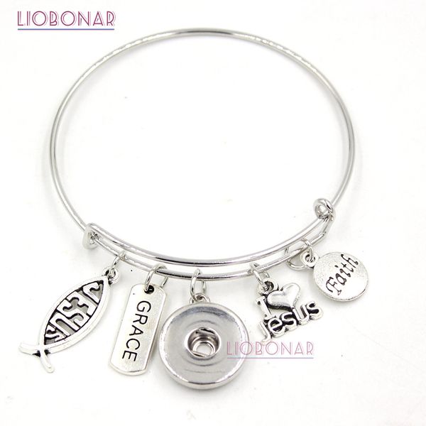 

10pcs wholesale interchangeable snap jewelry christian faith inspirational charms i love jesus bracelets bangles for women gift, Golden;silver