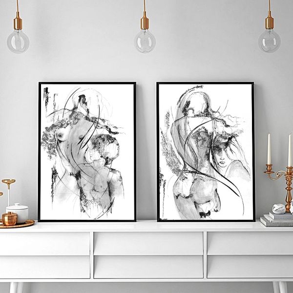 2019 Black White Canvas Oil Painting Abstract Sexy Women And Man Pictures Print Minimalist Bedroom Home Decor Wall Art Printed No Frame From