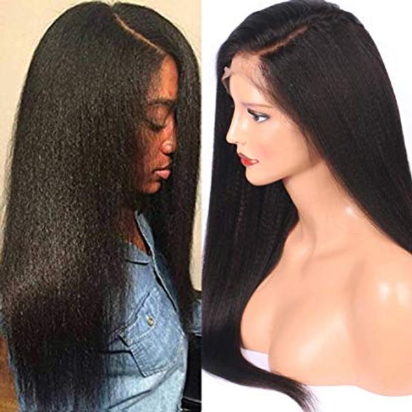 

360 frontal wigs kinky straight human hair wig with baby pre plucked italian yaki full lacewigs for women 130% density diva1, Black;brown