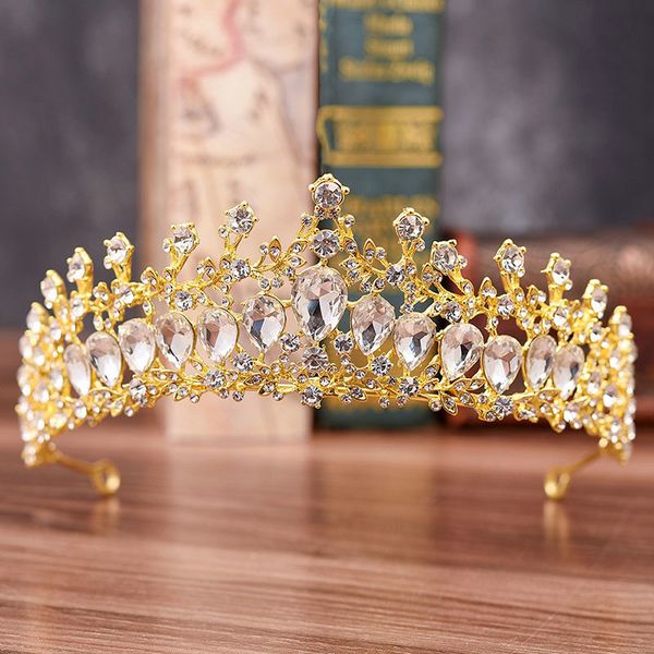 

fashion blue crystal bridal tiaras and crowns big rhinestone diadem pageant wedding hair jewelry accessories for women jl, Golden;white