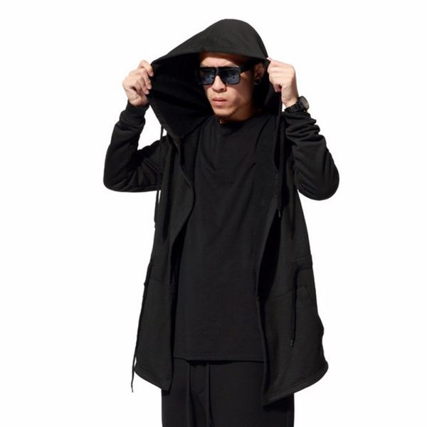 

hi-street man casual hoodies autumn winter cool fashion men's black cloak hooded male hip hop long hoodies clothing men outerwear
