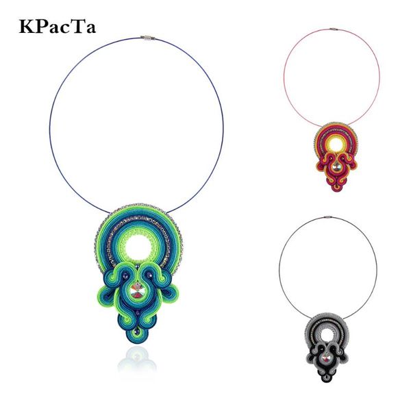 

kpacta 2020 new soutache handmade weaving necklaces ethnic jewelry women rhinestone decoration pendant necklace party gifts, Silver