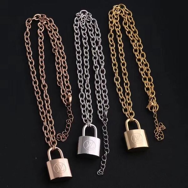 

fashion jewelry silver rose gold lock pendant design necklace 18k gold stainless steel chain women necklaces gift box