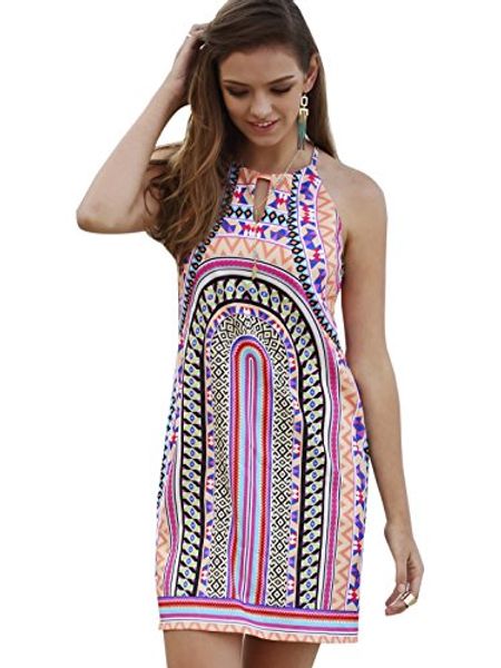 

floerns women's keyhole printed halter neck shift mini dress, Black;gray