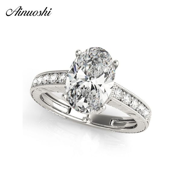 

ainuoshi 925 sterling silver white gold color oval cut 3ct wedding rings women silver bridal rings princess party jewelry gifts y200106, Slivery;golden