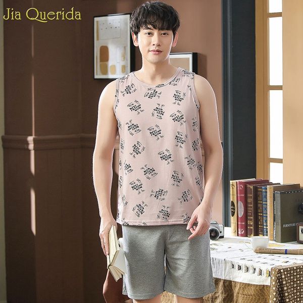 

хлопок пижамы для мужчин 2020 краткости лета пижамы спящие костюмы размер мужчины sleevesless мультфильм печати plus 3xl 4xl пижаме, Black;brown