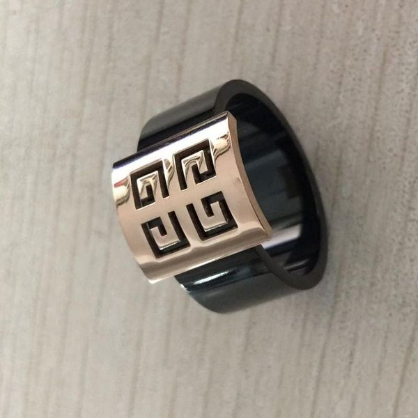

2020 316 titanium steel wider 18k rose gold black love letter diamond wedding ring for men women ing, Slivery;golden