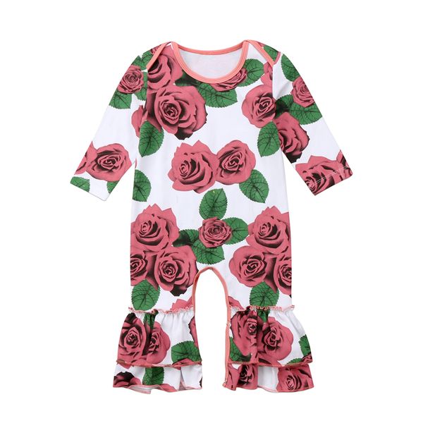 

pudcoco 2019 младенцев baby девушка цветочные печати с длинным рукавом крытая кнопка оборками ползунки комбинезон одежда наряды, Blue