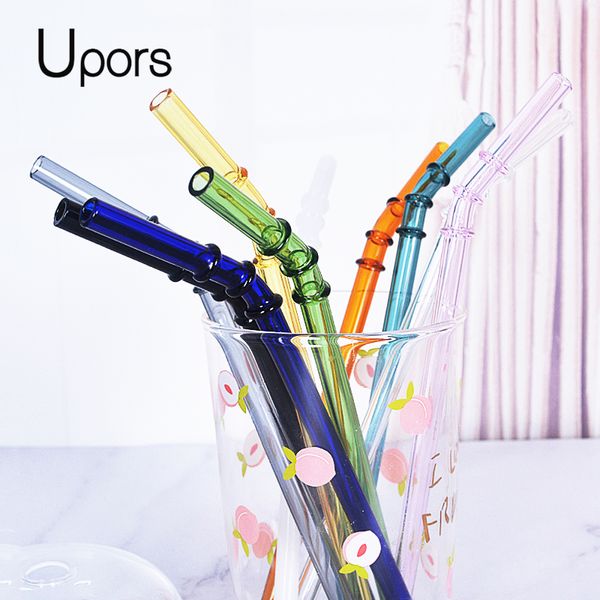 

upors 100pcs/set glass straw 200mm*8mm reusable glass straws smoothie drinking straws bent straw environmentally friendly