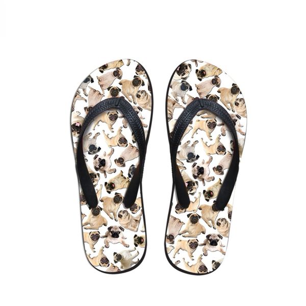 Unisex Summer Beach Slippers Dog Pug Flip-Flop Flat Home Thong Sandal Shoes