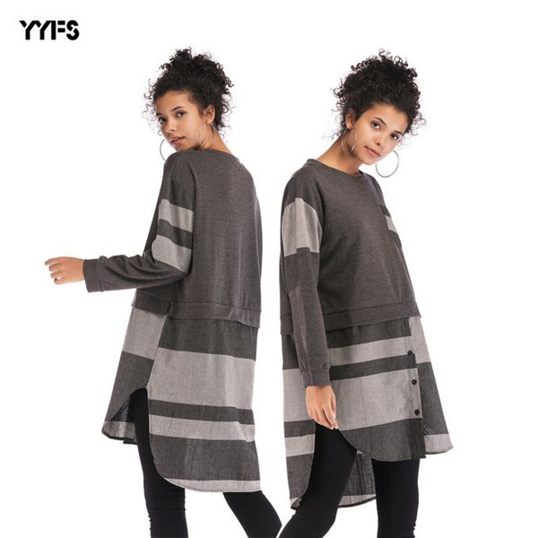 

womens designer season stitching irregular plaid skirt contrast round neck loose dress femaleleyu, Black;gray